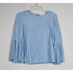 Beach Lunch Lounge Collection Blue Chambray Blouse-Bell Sleeve-Size M